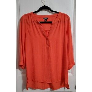 ANA Orange Pullover Blouse Women's M V-Neck 3/4-Sleeve